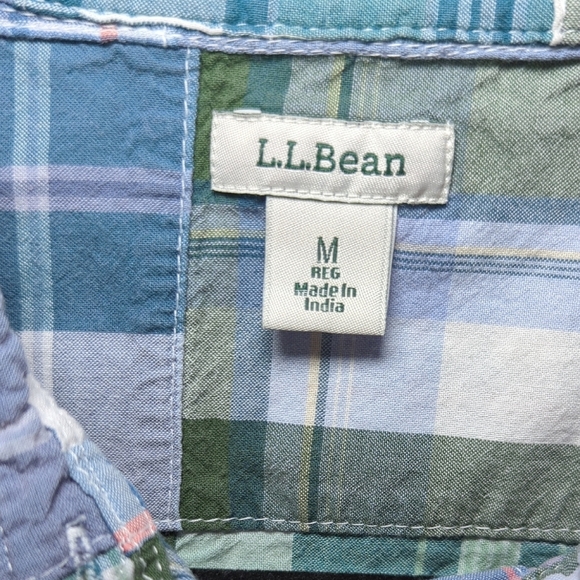 LL Bean Blue + Green Plaid Madras Patchwork Button Down Shirt Women's Size M - Picture 2 of 6